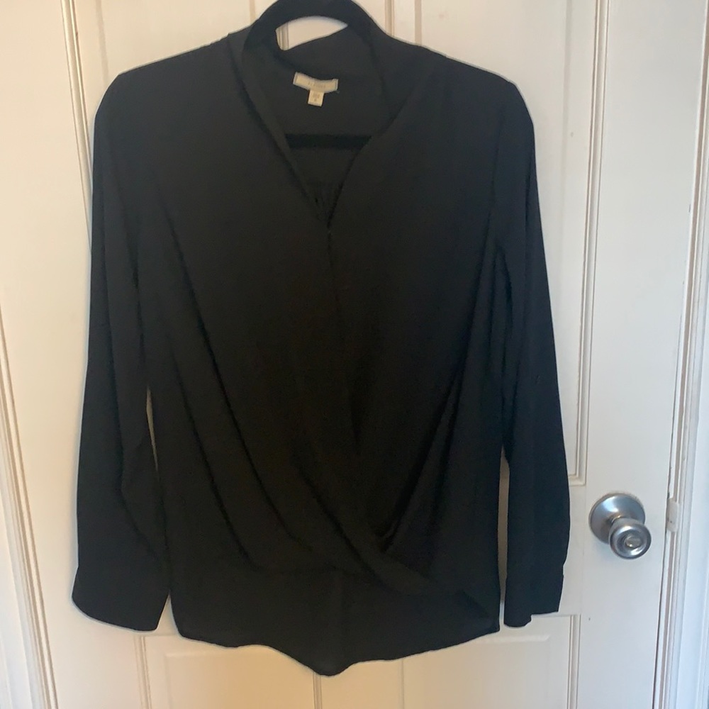 Long sleeve black poly material Pleione top!